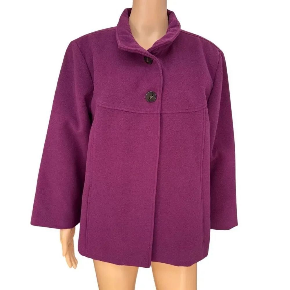 Chico's Women's Orchid PlumâPurple Smooth Plush Swing Pea Coat size 3/XL